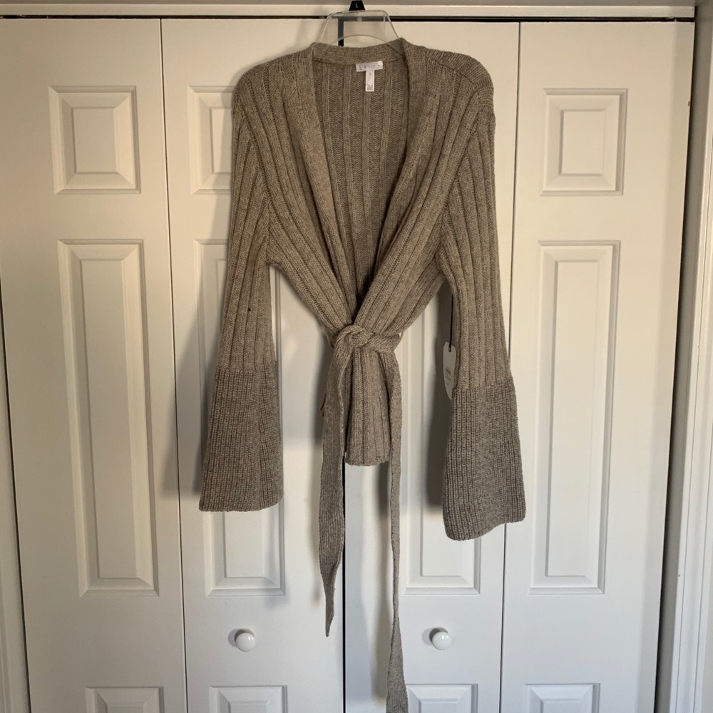 Leith Gray Pebble Bell Sleeve Wrap Cardigan